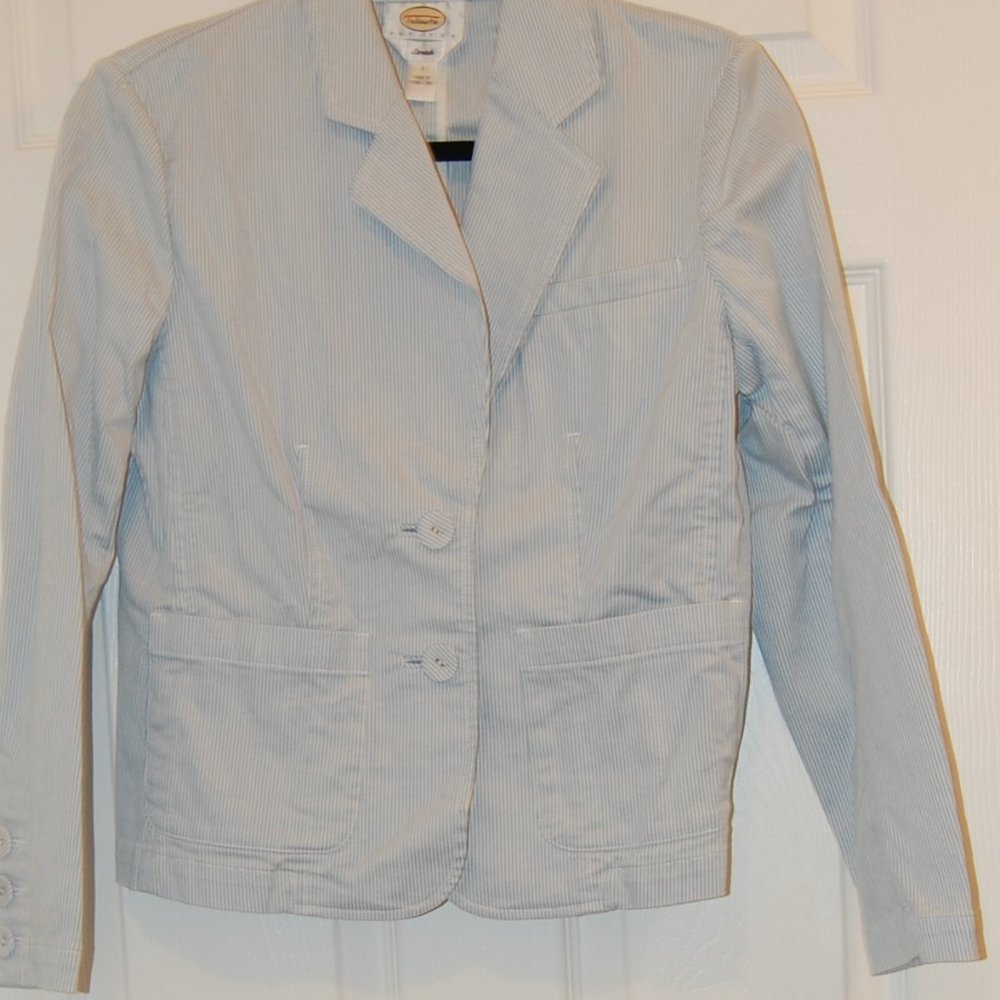 TALBOTS  Petites Women's Stretch Blue Seersucker Blazer Size 4